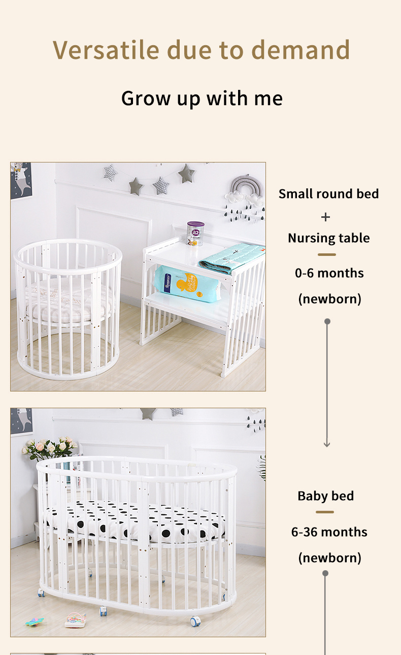 Baby Crib Round Bed Can Be Spliced Big Bed Twin Crib Multifunctional Cradle Bed