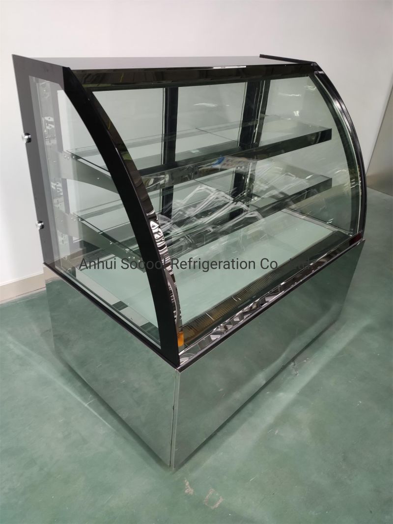 Curved Glass Showcase Cabinet Cooler for Cake Display