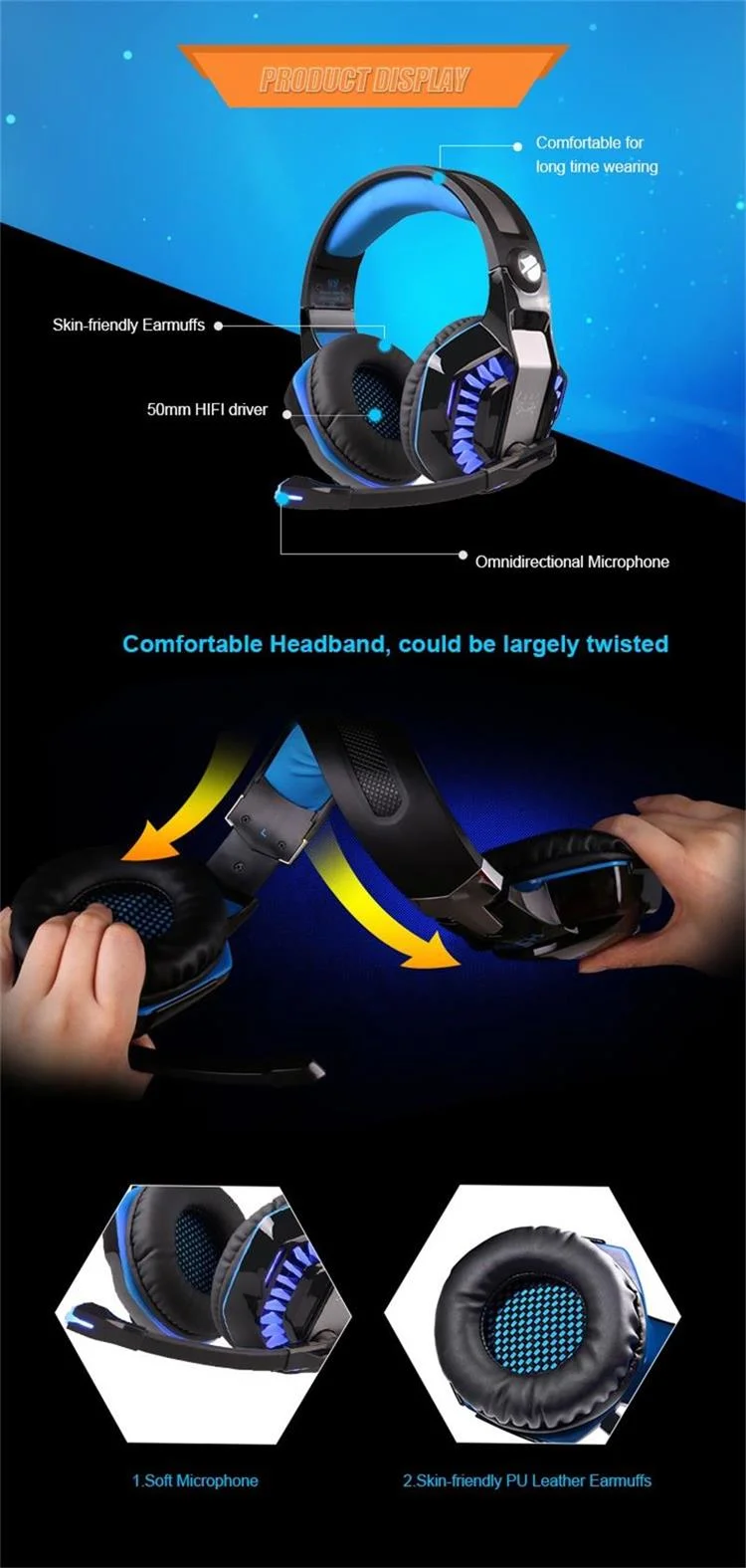 Gaming Headset Gaming Headphone with Mic LED Light for PC Gamer Best PC PS4 7.1 G2000