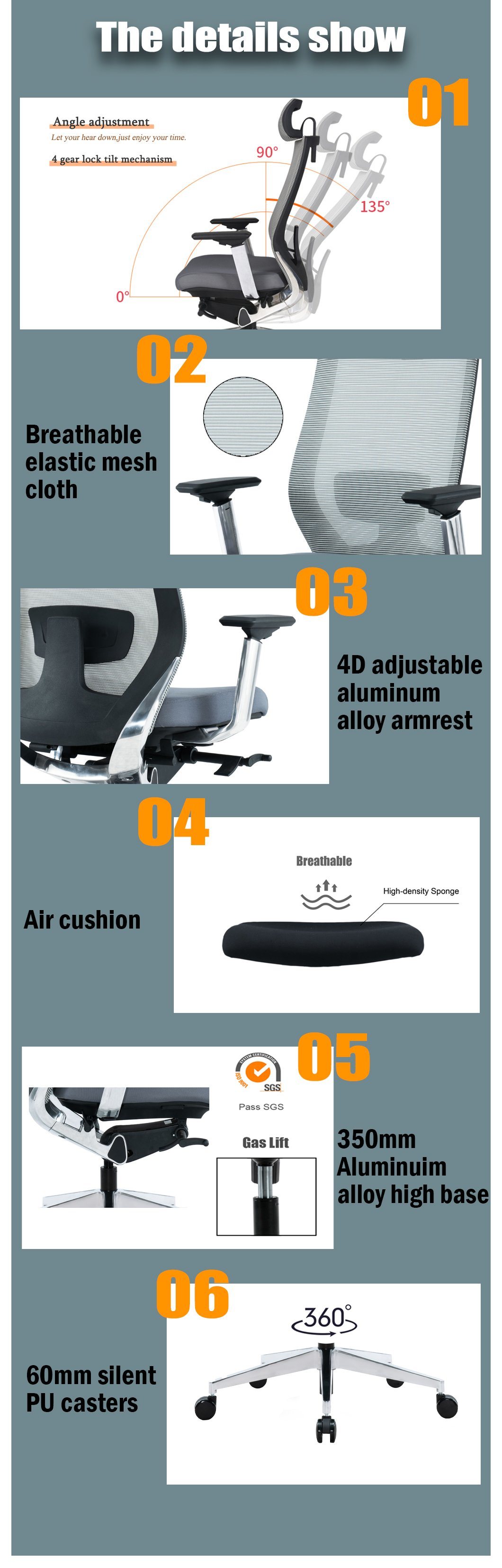 Modern Executive Mesh Office Chair with Headrest Adjustable Computer Gaming Chair Ergonomic Office Furniture