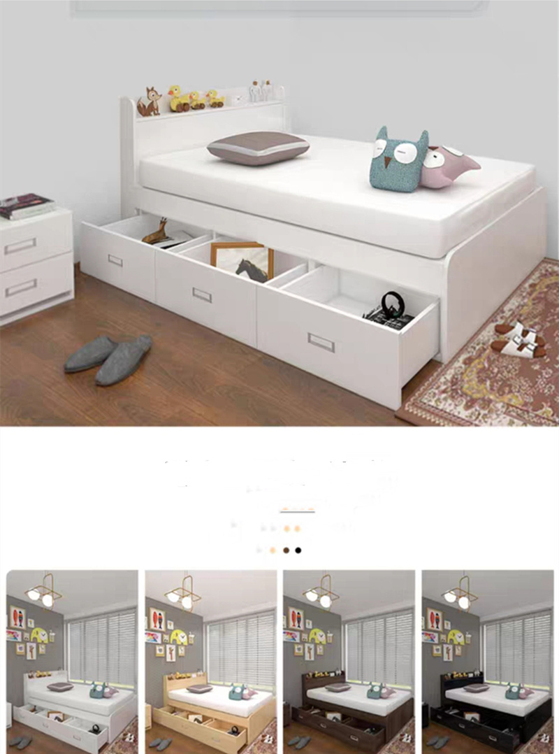 Chinese Modern Wooden Home Bedroom Furniture Set Solid Wood Simple Kids Beds with Mattresses Wardroe Cabinet