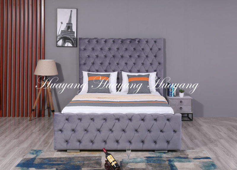 Upholstered Velvet Queen Size Bed Modern Bed Furniture
