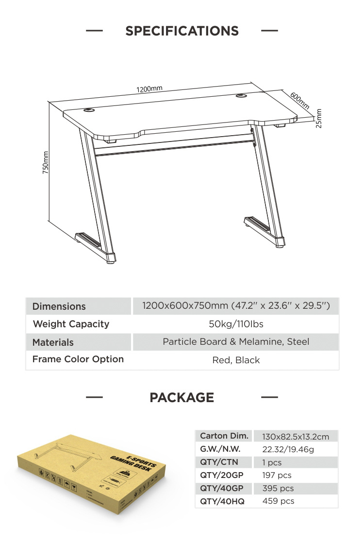 Z-Shaped PC Gaming Table Computer Office Desk