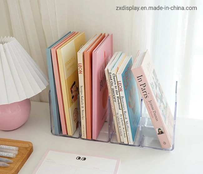 4 Slots Acrylic Books Shelf Tabletop Magazine Organizer Rack