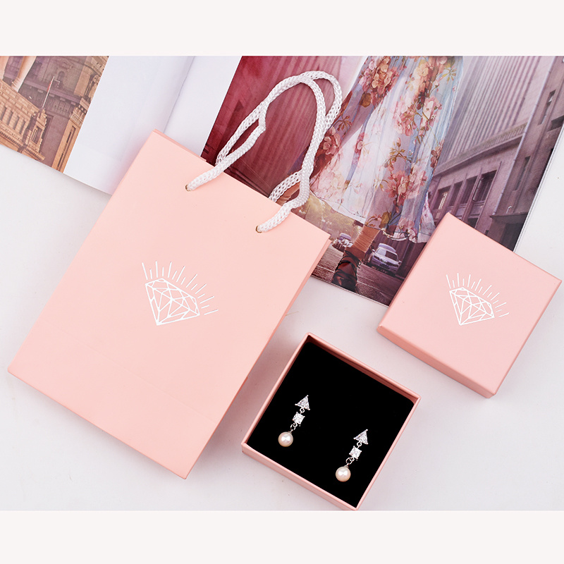 Custom Pink Color Jewelry Packaging Gift Box with Logo Jewelry Paper Box and Bag