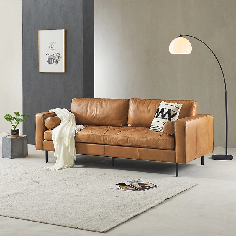 Nordic Leather Modern Simple Small Family Living Room Minimalist Leather Sofa Light Luxurious Style Leather Italian Leather Sofa