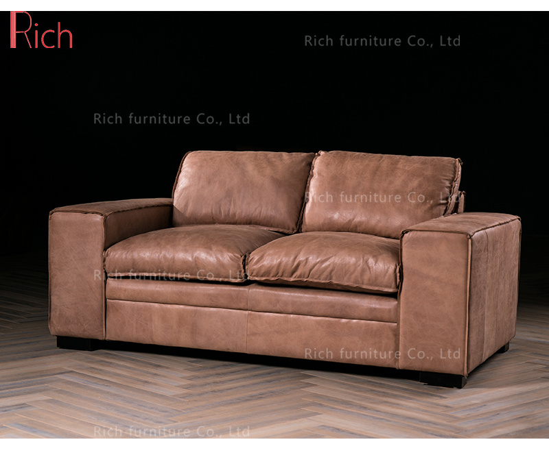 Modern Italian Style Home Living Room Leisure Vintage Genuine Leather Sofa