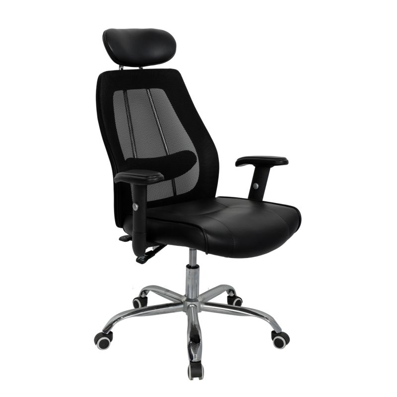 High Back Big and Tall Executive Office Chair PU Leather Desk Chair with Padded Armrests, Adjustable Ergonomic Swivel Chair with Lumbar Support Black