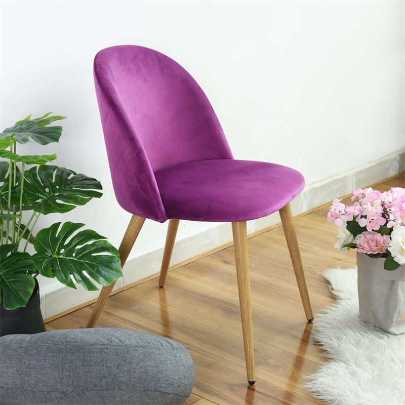 MID Century Factory Comfortable Tufted Dining Chair Purple Velvet Fabric Single Chair