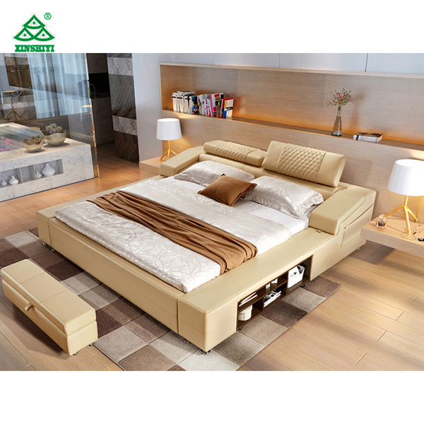Simple Modern Furniture Latest White Leather Double Bed Designs