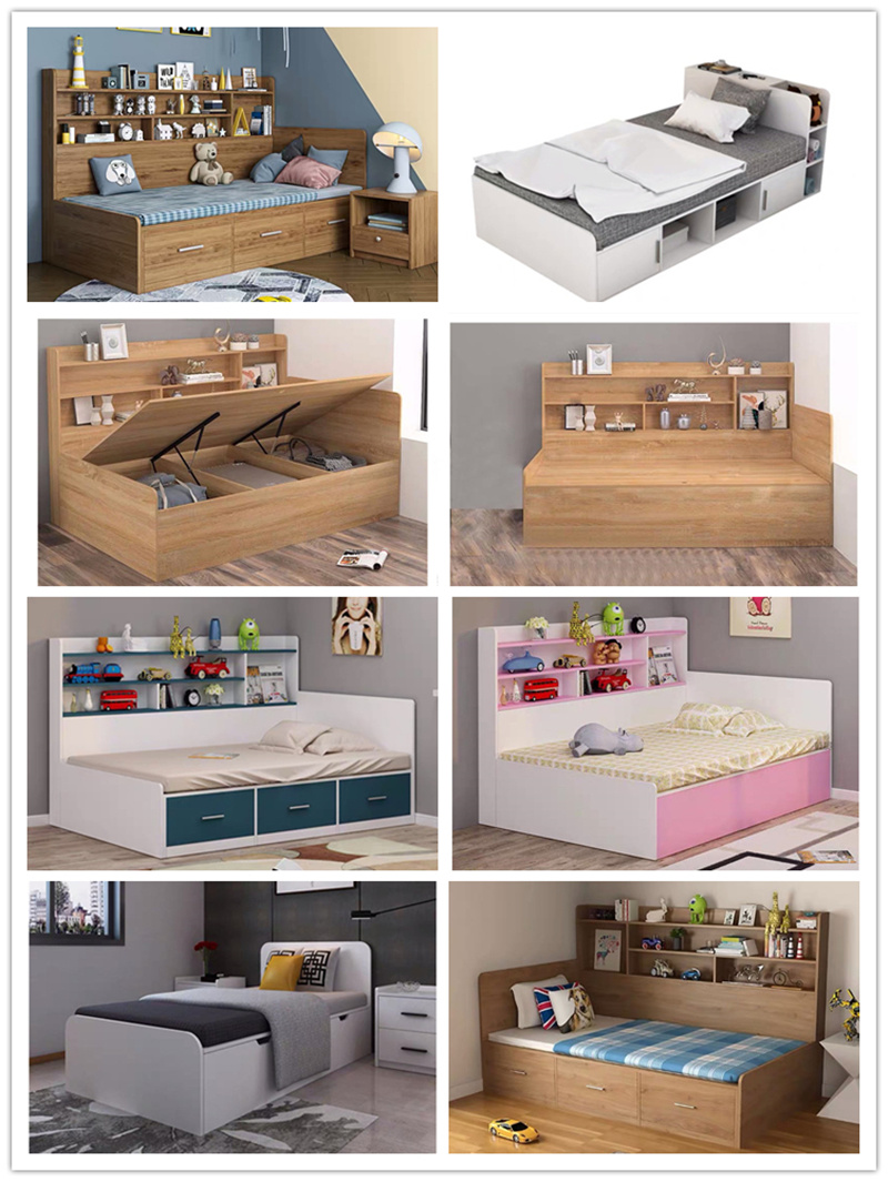 Cheap Price Wooden Kids Bed Kindergarten Furniture Bedroom Double Single Beds with Bookcase