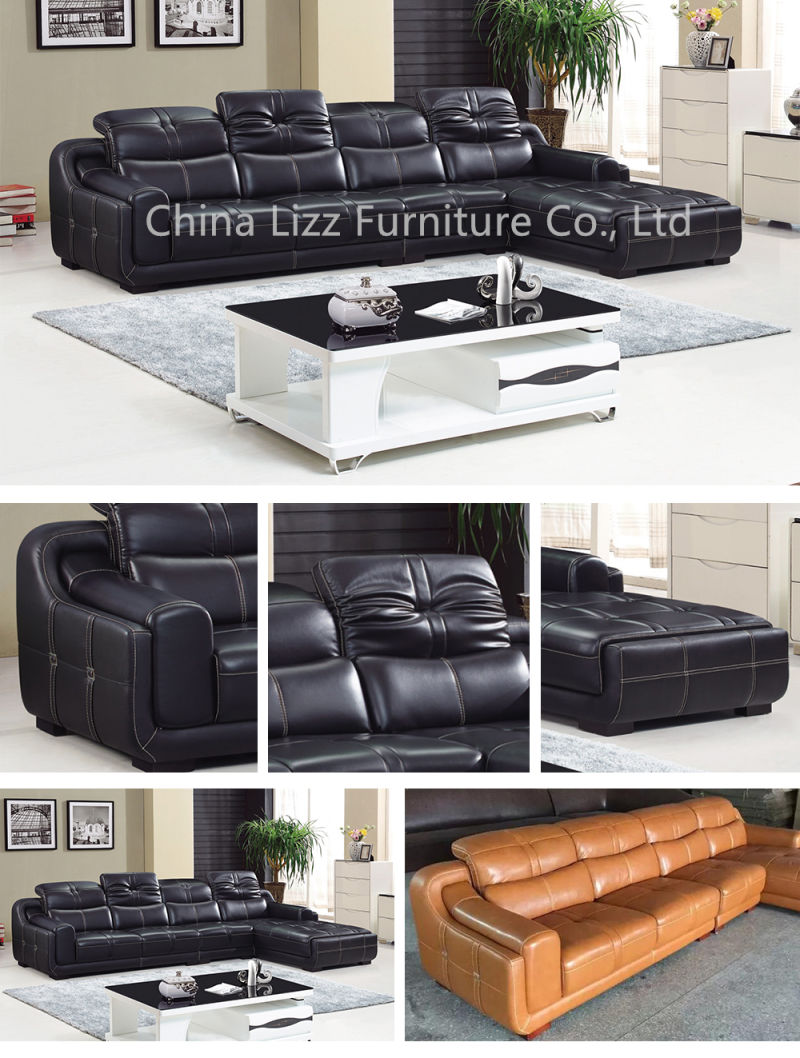 Dubai Leisure Living Room Leather Corner Sofa Furniture with Chaise