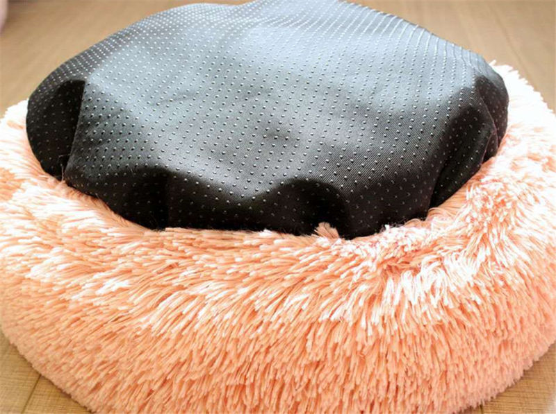 Round Donut Bed Sofa for Small Dogs Warm Plush Calming Pet Bedding Fur Cuddler Indoor