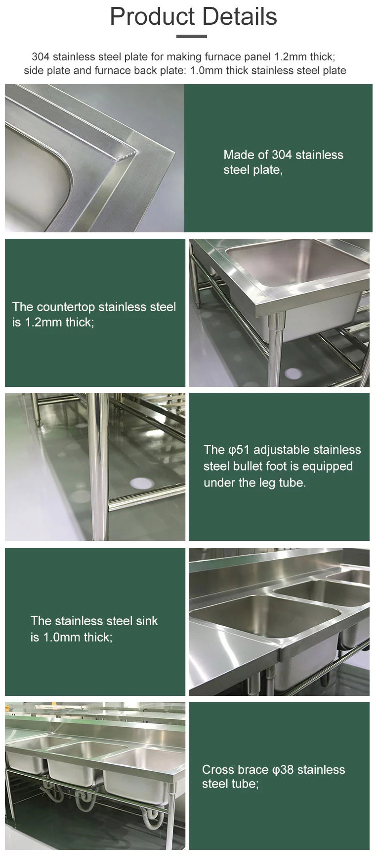Kitchen Table Top Commercial Worktable Stainless Steel Sink Table