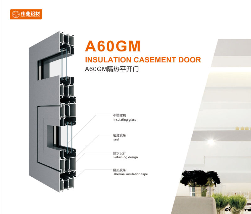 Thermal Break Outside Opening Casement Door Aluminium Extruded Profile