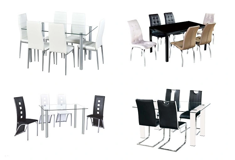 2021hot Selling Style Dining Room Furniture Glass Tabletop PVC Chair 4 Chair Dining Table Sets.
