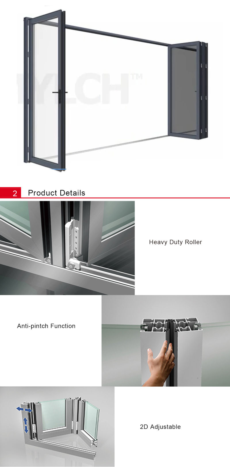 Entrance Aluminum/Aluminium Bifold Glass Exterior Doors Double Glazed/Custom Folding/Sliding Doors