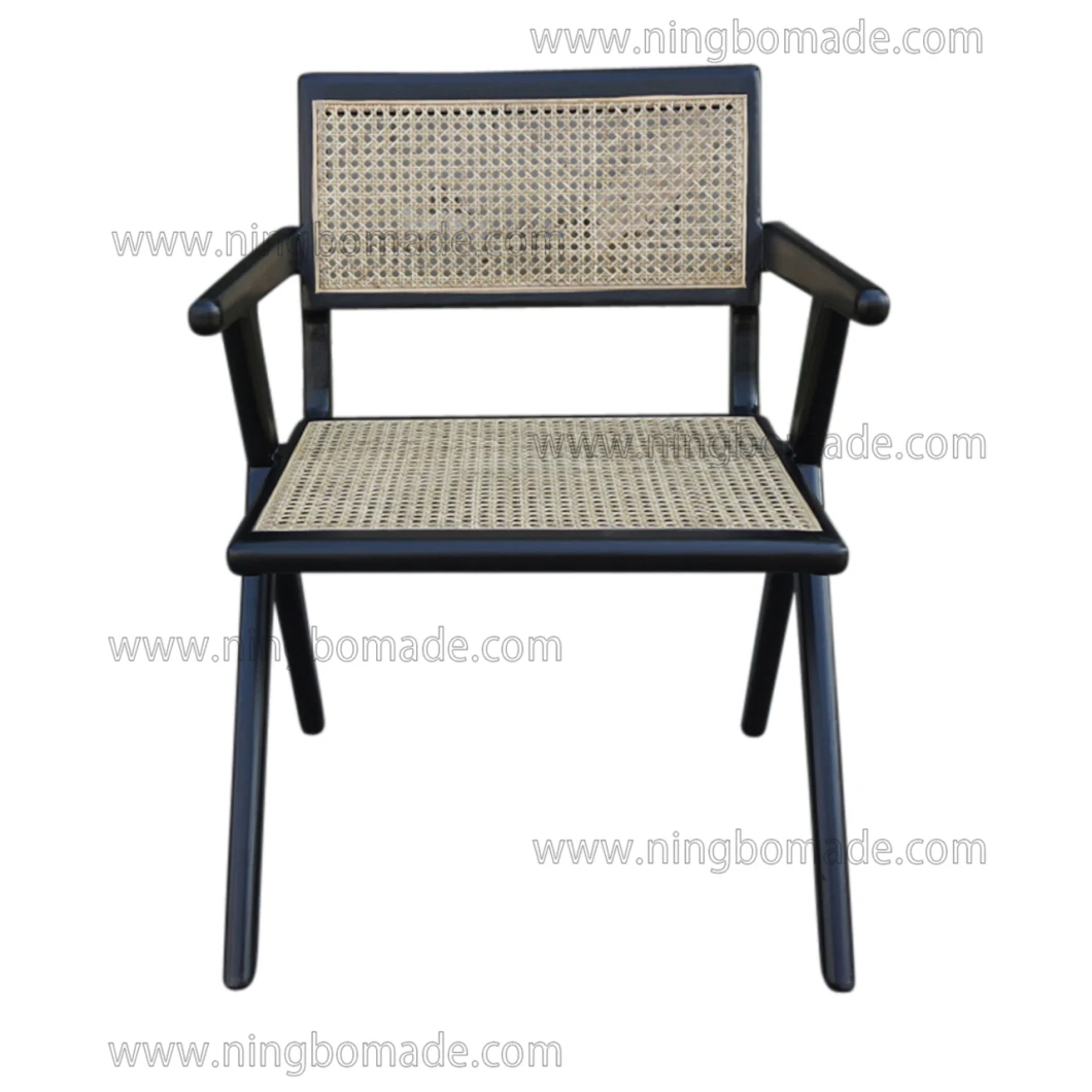 Antique Design Rustic Style Furniture Black Solid Wood and Nature Rattan Office Chair