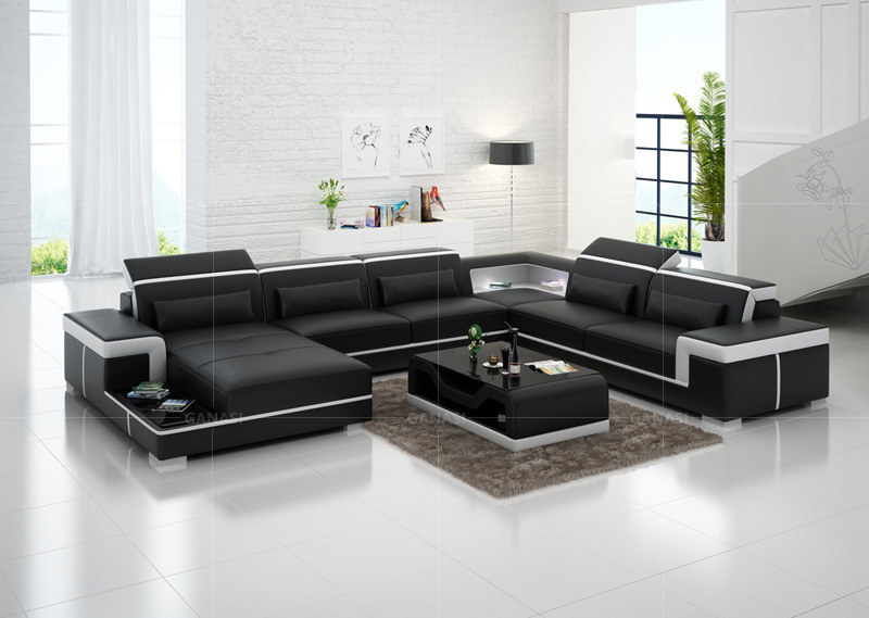 Divan Soffor Furniture with Black Leather LED Sofa