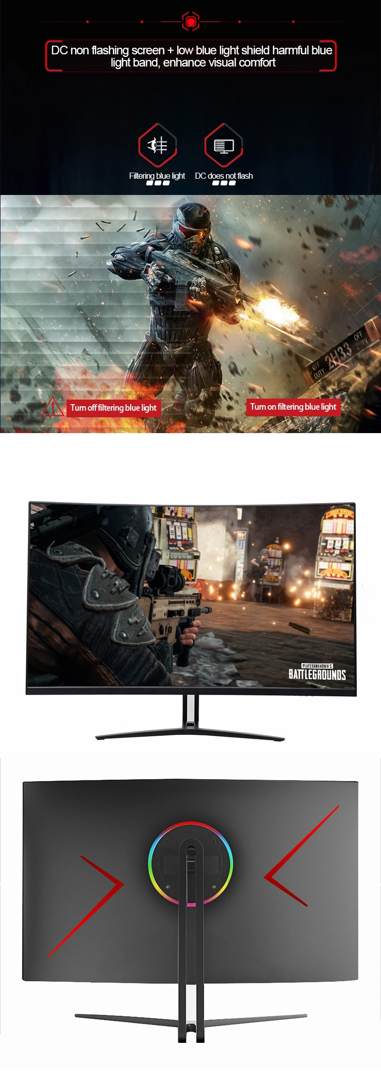 Hdr UHD 1080P 2K 32 Inch Computer 144 Hz Gaming Monitor 144Hz Curved Gaming PC Monitor