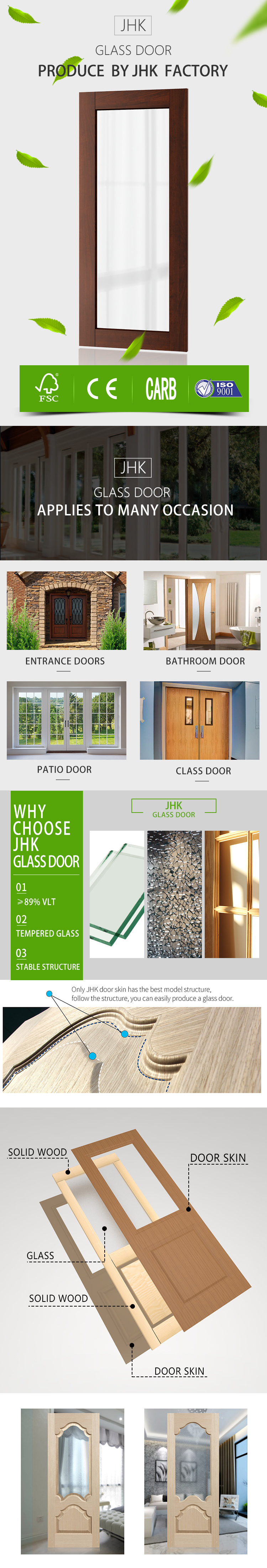 Jhk-G21 Interior Double Doors Prehung Door Design House Glass Door