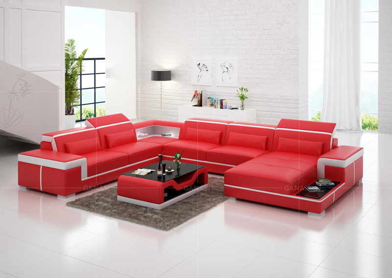 Divan Soffor Furniture with Black Leather LED Sofa