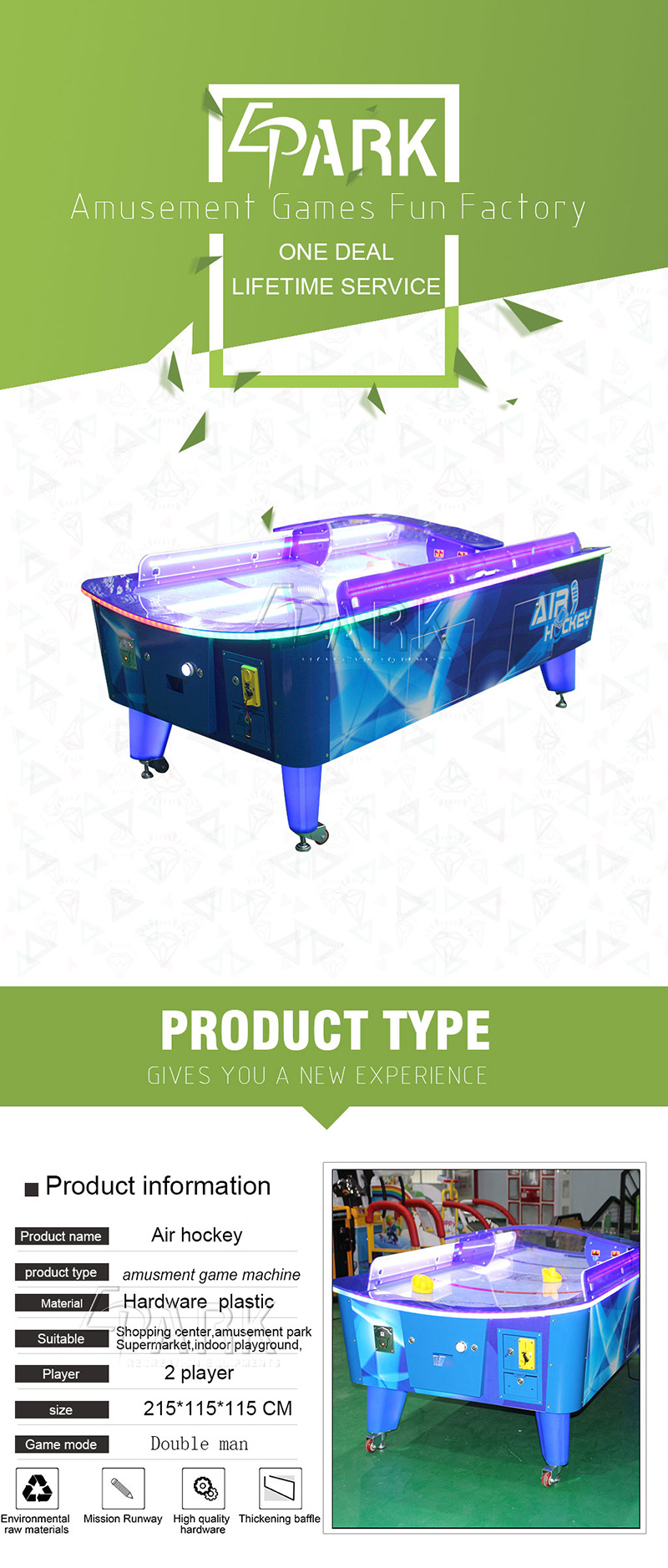 Curved Top Face Air Hockey Table Ball Game Machine