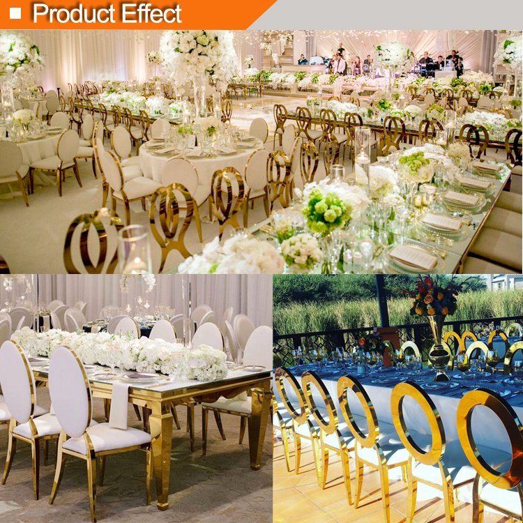 Royal Golden Stainless Steel Chair Round Back with Flower Chair for Wedding Hotel Banquet
