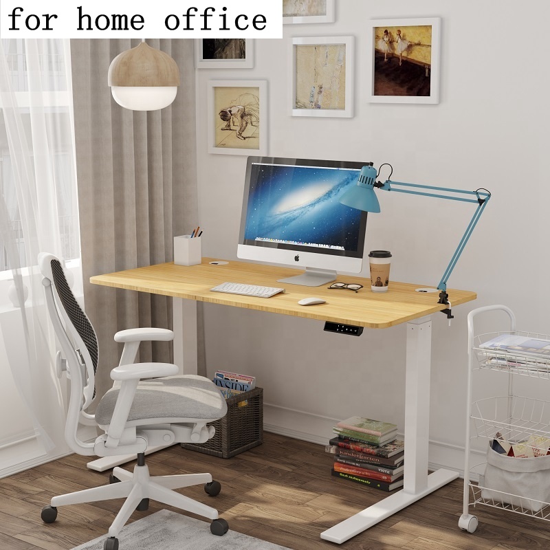 Electric Height Adjustable Carbonized Bamboo Curved Desktop Office Computer Desk