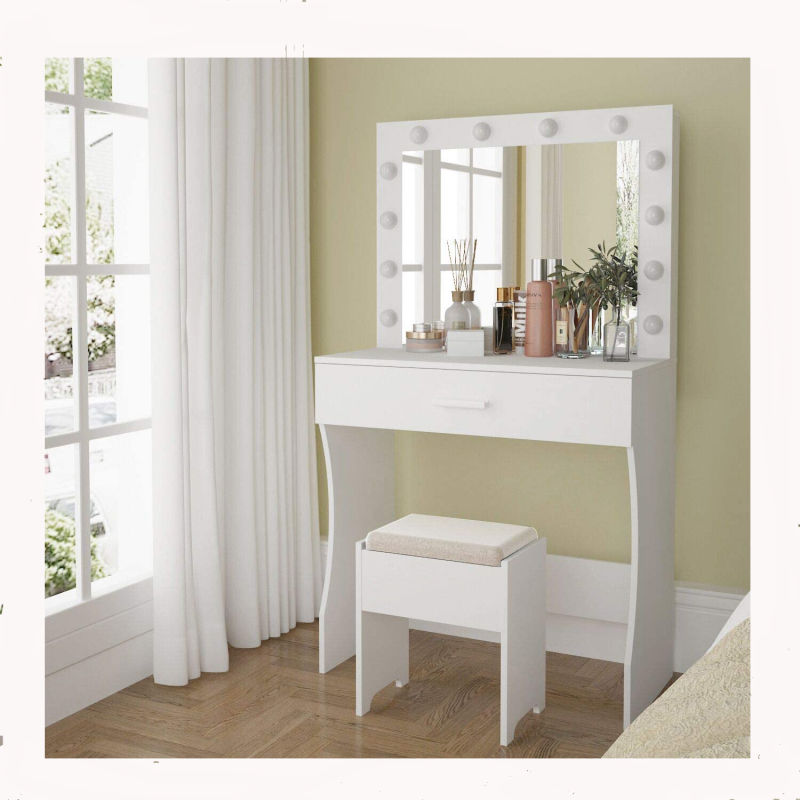 Luxury European Style Furniture Wooden Dressing Table Set LED Dressing Table with Mirror