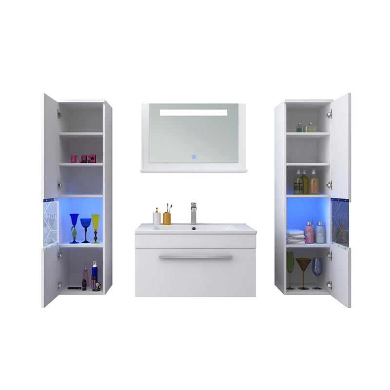 Ce MDF Modern LED Bathroom Furniture with Magnifying Mirror and 2 Side Cabinets