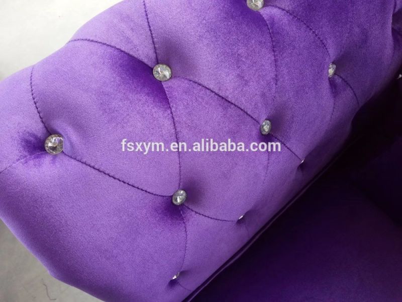 Living Room Sofa Set Velvet Fabric Upholstered Purple Chesterfield Sofa Couch Sofa