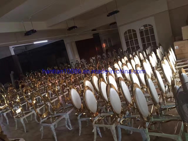 Stackable White Chair Gold Frame Wedding Banquet Chairs Stainless Steel Dining Chair