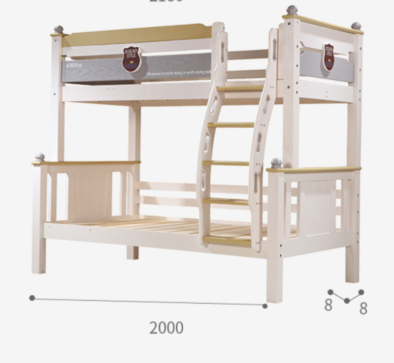 Child Solid Wood Bed Bunk Bed (2170*1510*1350) White Coffee and Gray