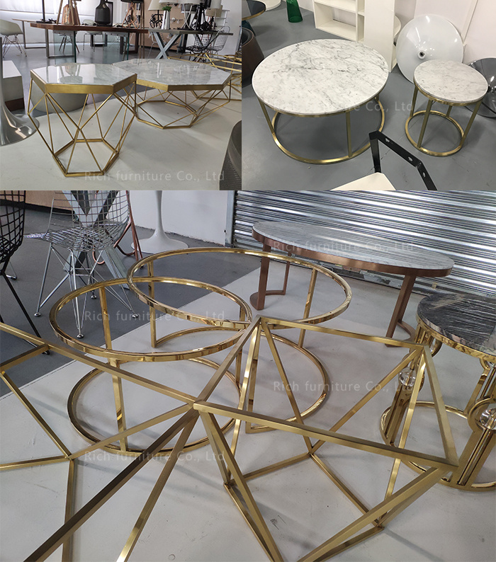 White Color of Artificial Marble Titanium Color Frame Coffee Table Side Table for Living Room Home Furniture Table