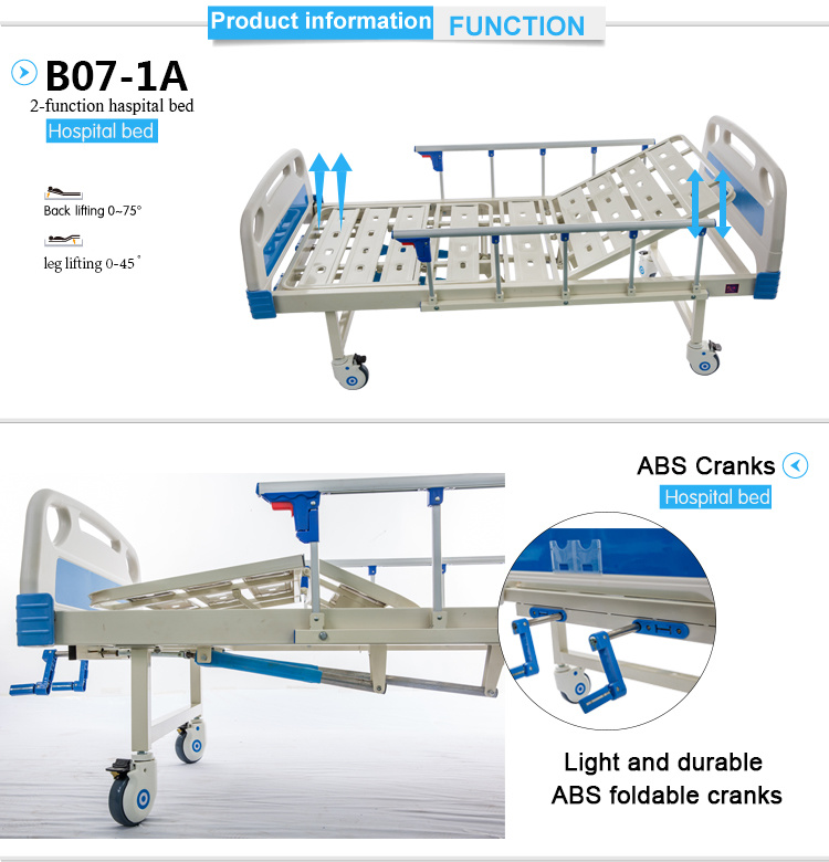 3-Function Manual Patient Bed/ICU Bed/Medical Bed/Hospital Bed/Crank Bed/Fowler Bed with Height Adjustable