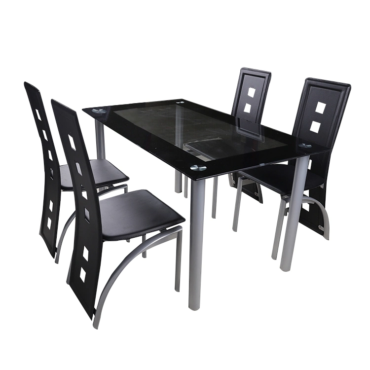 2021hot Selling Style Dining Room Furniture Glass Tabletop PVC Chair 4 Chair Dining Table Sets.