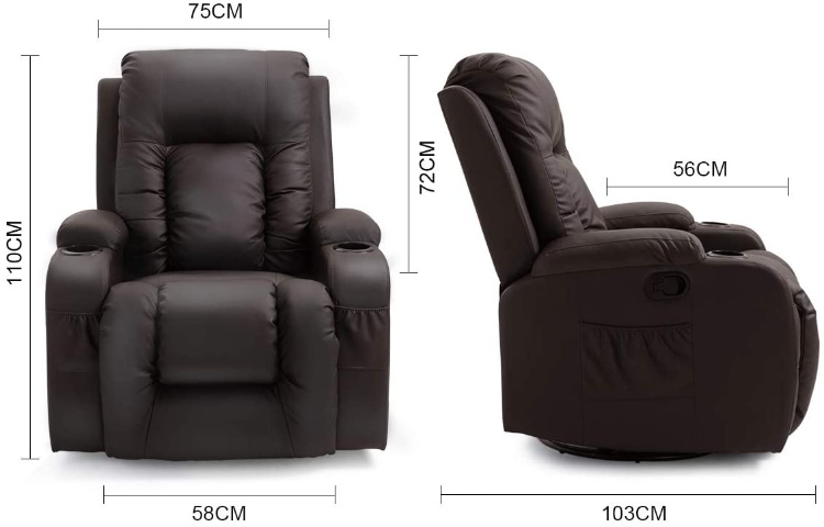 European Style Adjustable Swivel Manual Recliner PU Sofa with 2 Cupholders