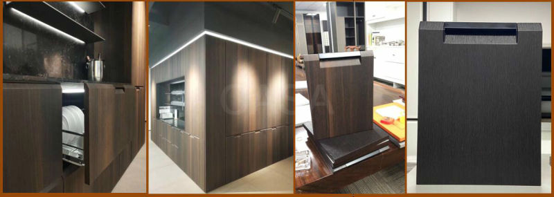 Wood Kitchen Cabinets Kitchen Cabinet White Customized Modular Kitchen Cabinet in Glossy Finished and Intelligent Light