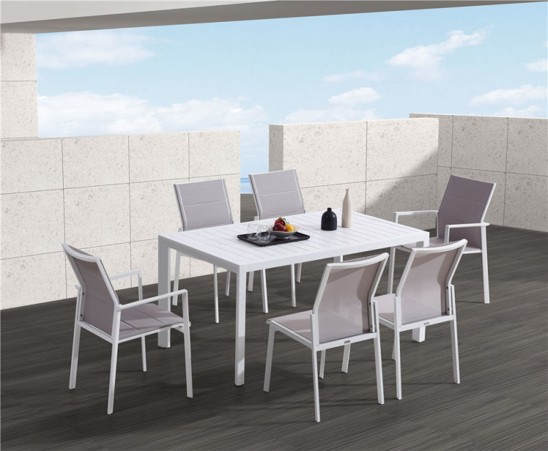 Aluminum Frame Mesh Seat and Back Garden Furniture Sets Dining Armchairs Dining Tables