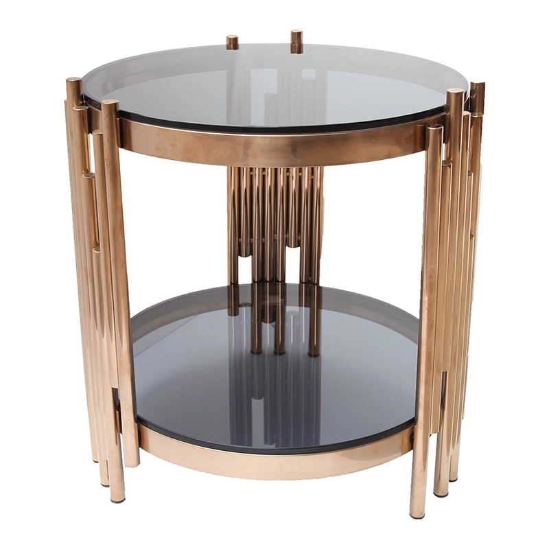 Luxury Design Stainless Steel Frame Double Tray Coffee Tables with Tempered Glass Top Side Table
