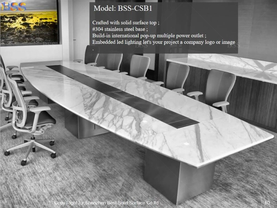 Conference Meeting Room Table Smart Luxury Modern Design Office Furniture Boardroom White Gloss Corian Quartz Stone Solid Surface Marble Top Conference Table