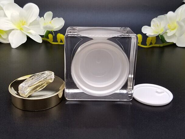Gold Square Series Plastic Acrylic Bottle/Jar for Cosmetic Packaging Set (PPC-CPS-023)