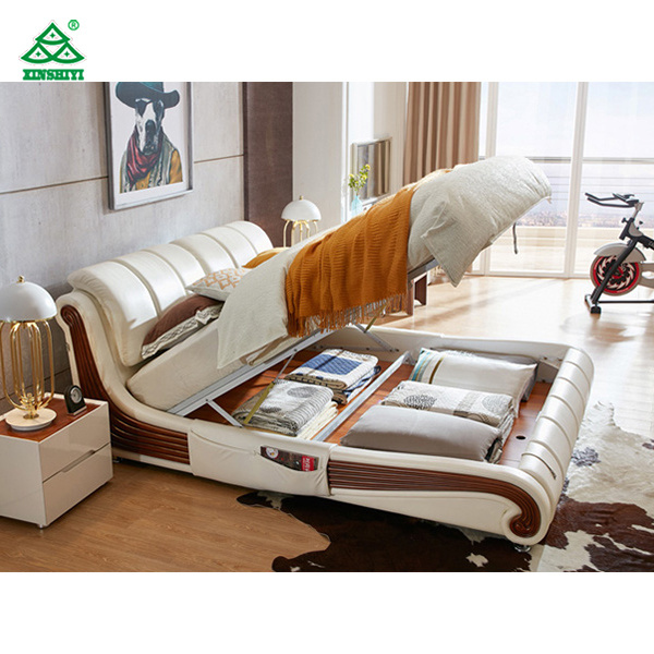 Simple Modern Furniture Latest White Leather Double Bed Designs