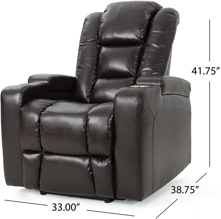 Cinema Chair Push Back Recliner PU Sofa with 2 Cupholders with Rocker