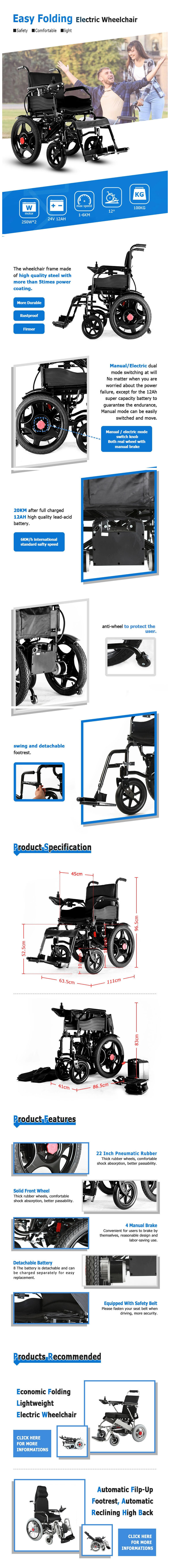 Economic Small Stainless Steel Power Electric Wheelchair for Disabled Elderly