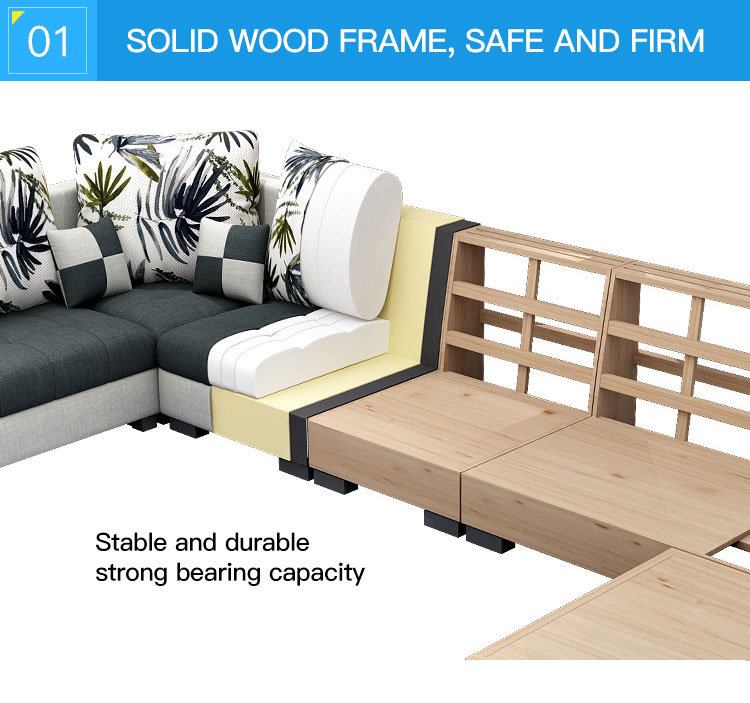 Modern Home Living Room Sofa Wooden Fabric Sofa Furniture Set