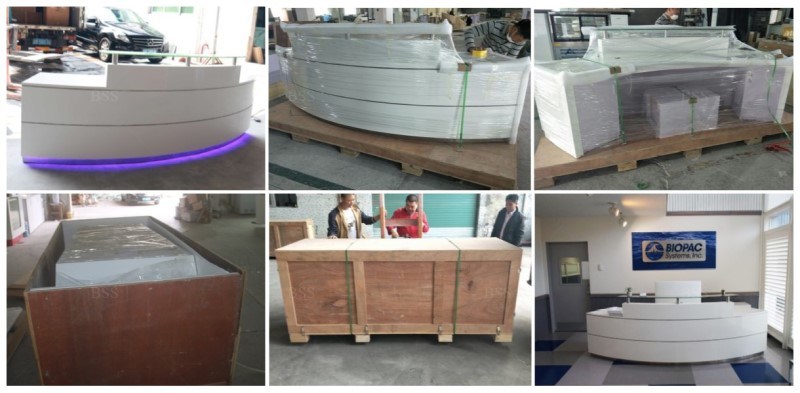 White Gloss LED Reception Desk Curved Wood Reception Desk Hospital Salon Curved Wood Reception Desk with Lights