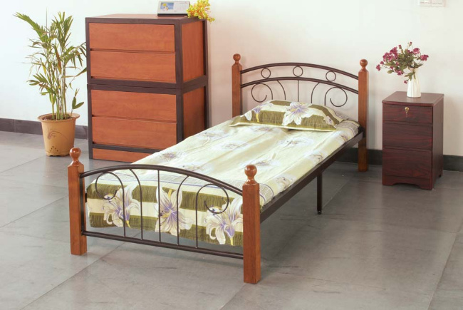 Single Metal Bed with Headboard for Hostel and Dormitory From China Zhejiang