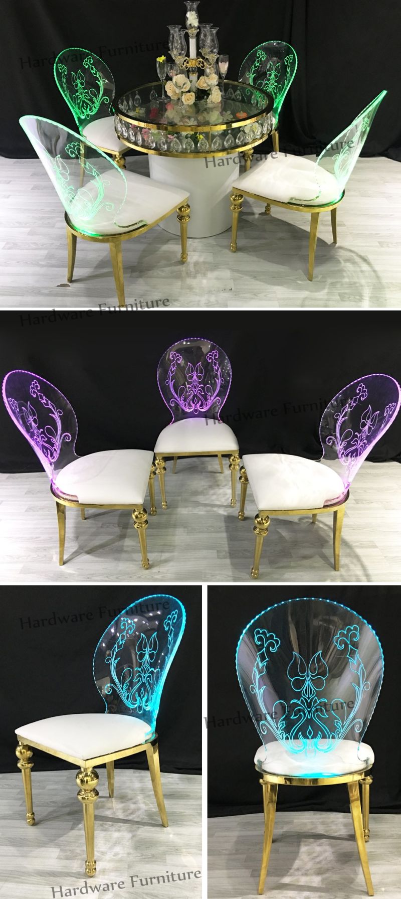 Wedding and Event Banquet Hall Dining Light up Clear Acrylic Chair with Cushion